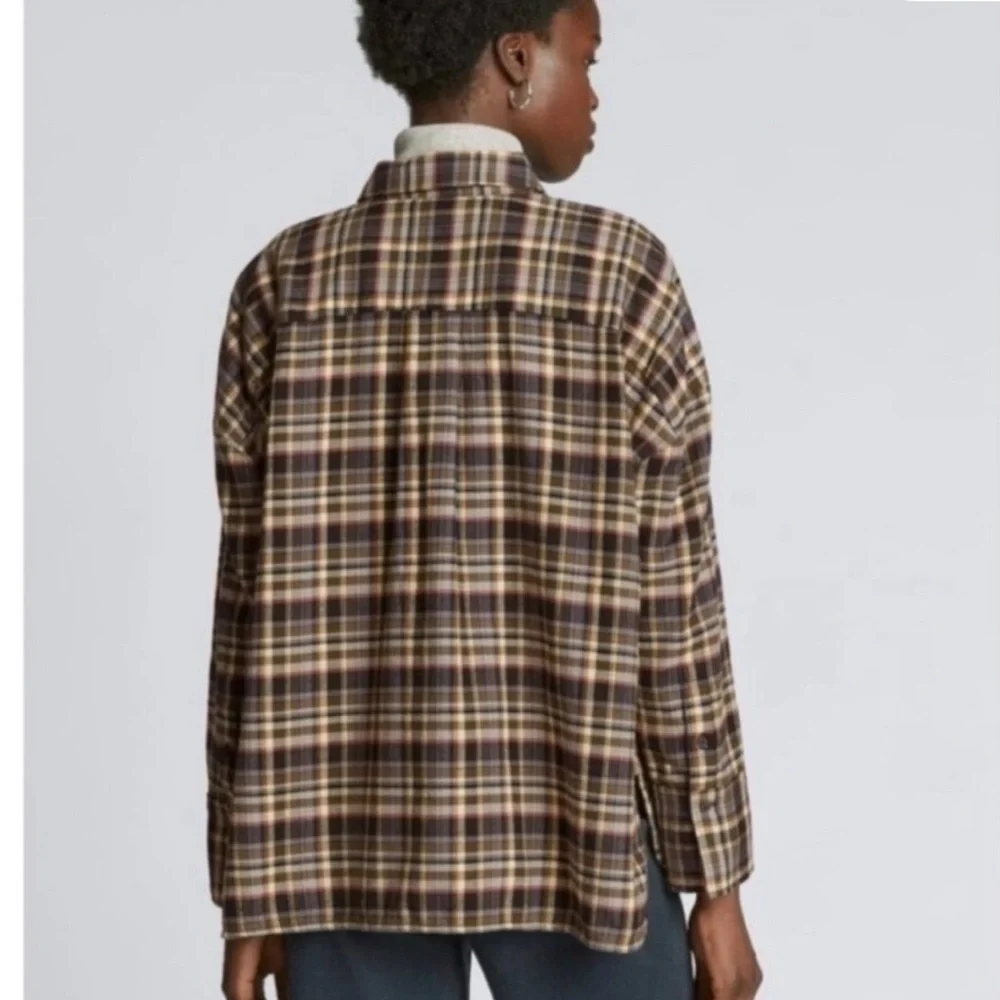 NWT Everlane Women's The Boxy Flannel Plaid Button Down Shirt Brown Plaid XS - Picture 3 of 6